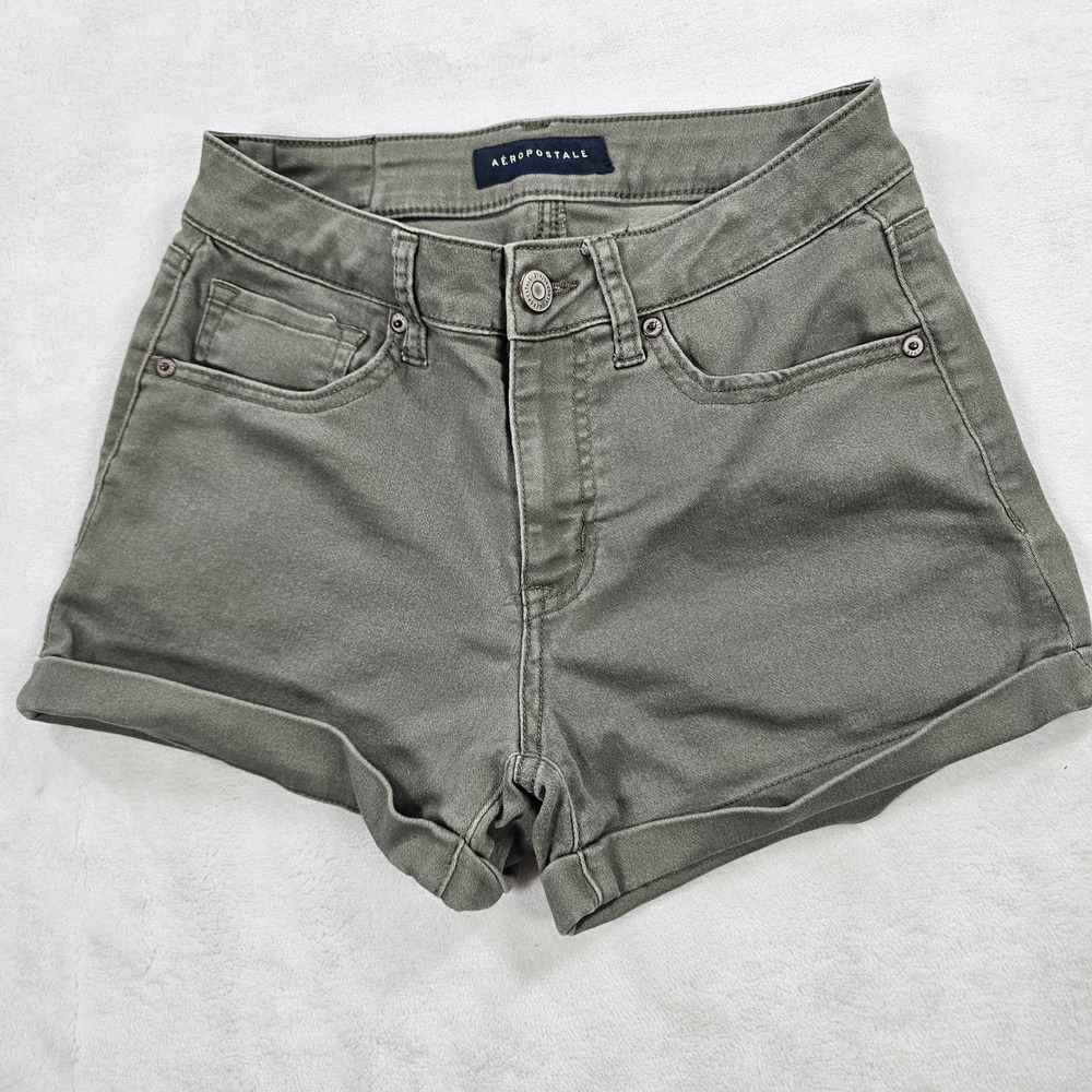 Aeropostale High Waisted Midi Shorts Womens 4 Olive Green Excellent Rolled Hem